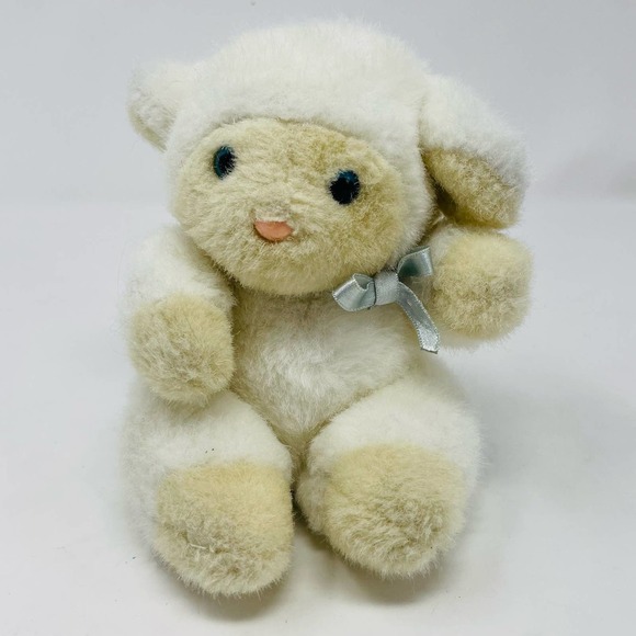 Vintage Shilla Little Lamb Plush Stuffed Animal 90's with blue ribbon #Hg4 - Picture 1 of 8